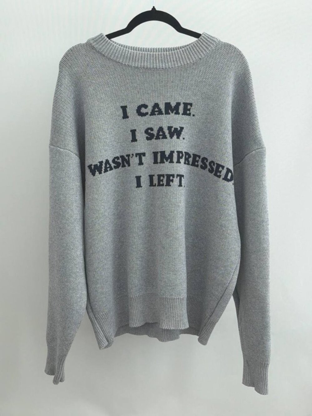 AKIRA Statement Knit Sweater S/M Heather Gray Navy Lettering Excellent